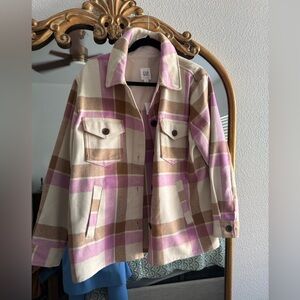 GAP Women's Utility Jacket - Pink and Brown Plaid
